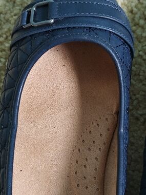 Women’s Navy Quilted Slip-On Flat with Buckle Accent